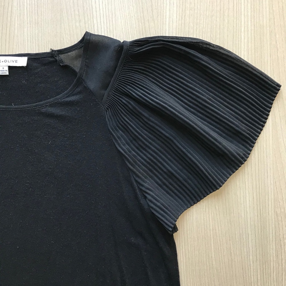 Pleated Flutter Sleeves Black Top
